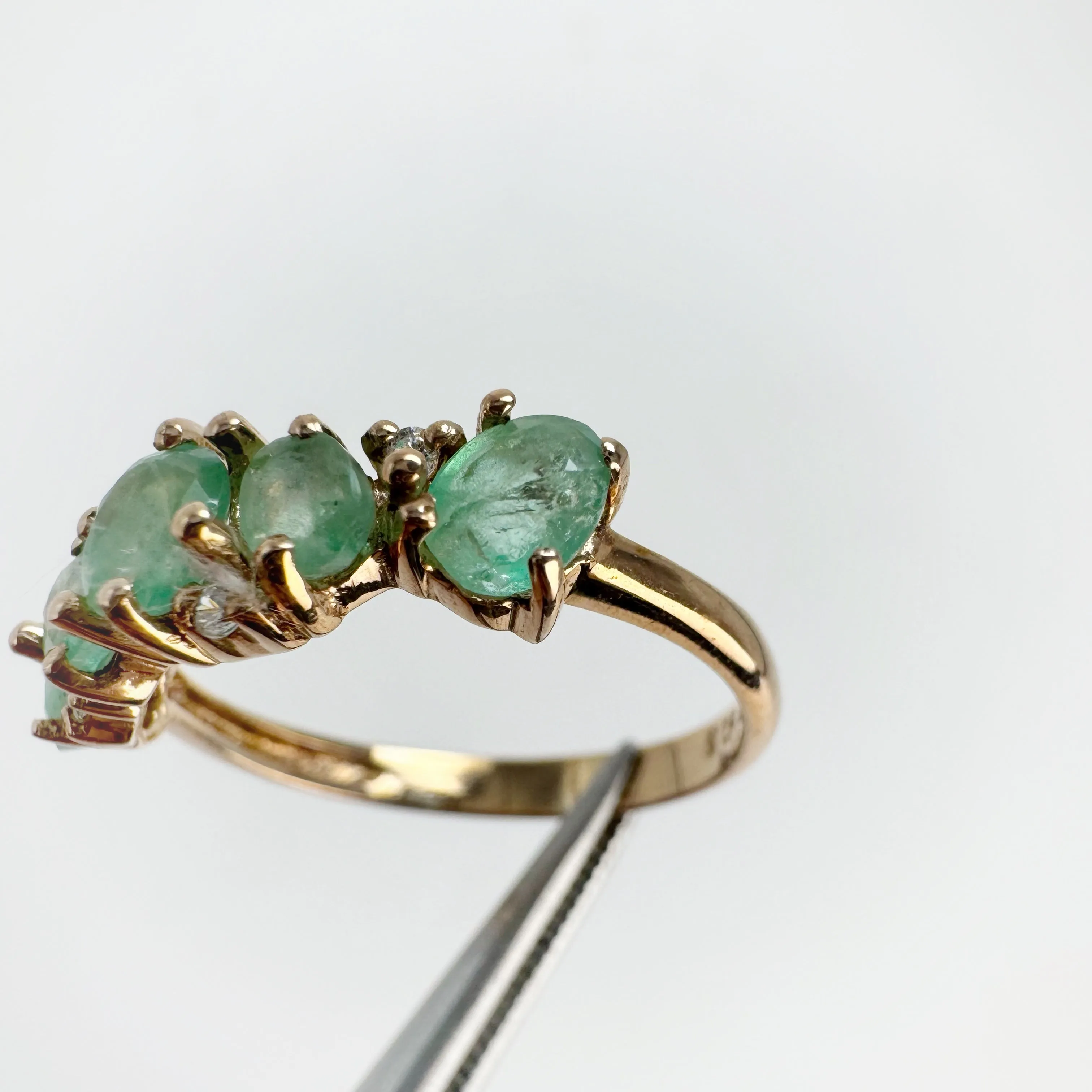 4 x 5 mm. Oval Cut Green Brazilian Emerald with Cz Accents Cluster Ring (Blemished)