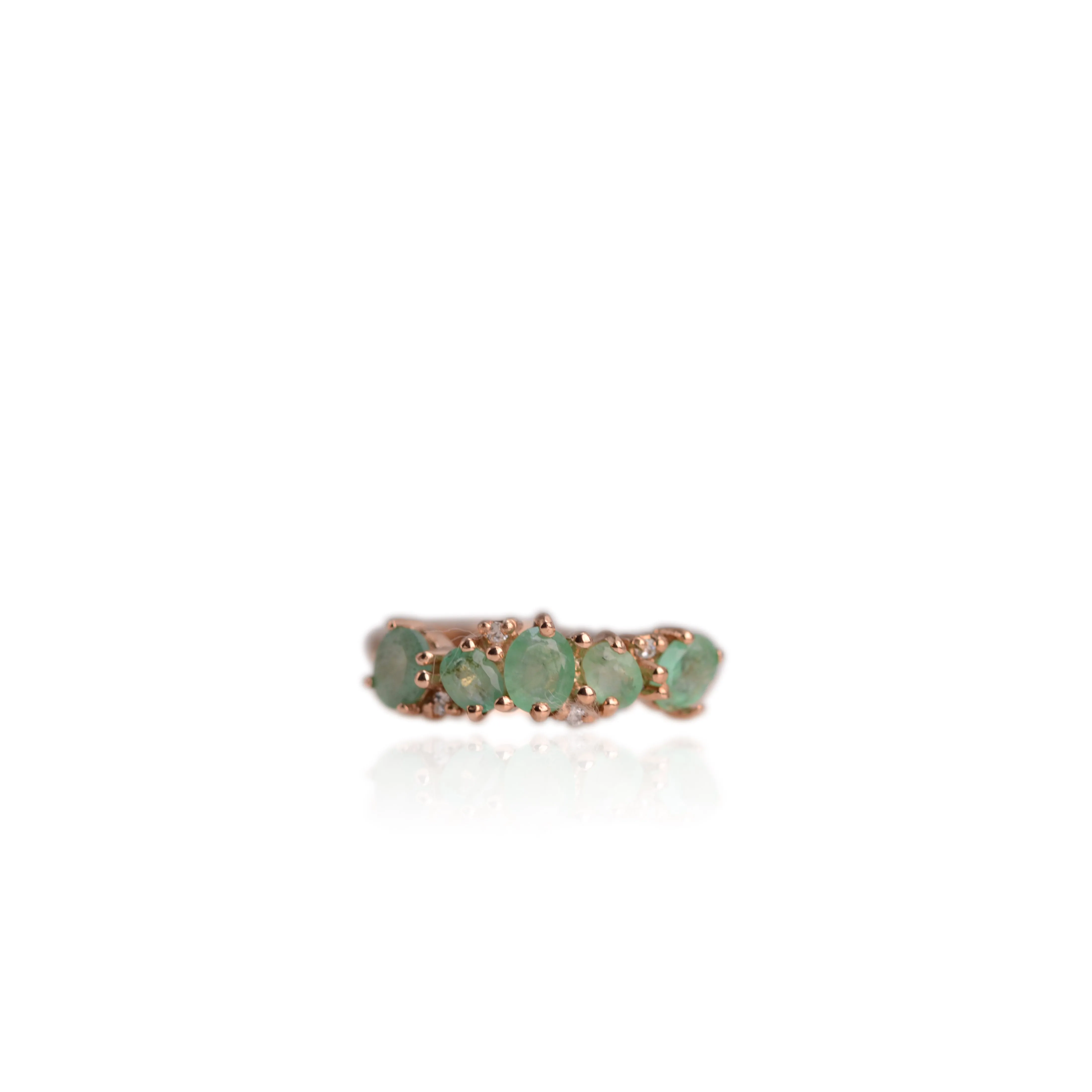 4 x 5 mm. Oval Cut Green Brazilian Emerald with Cz Accents Cluster Ring (Blemished)