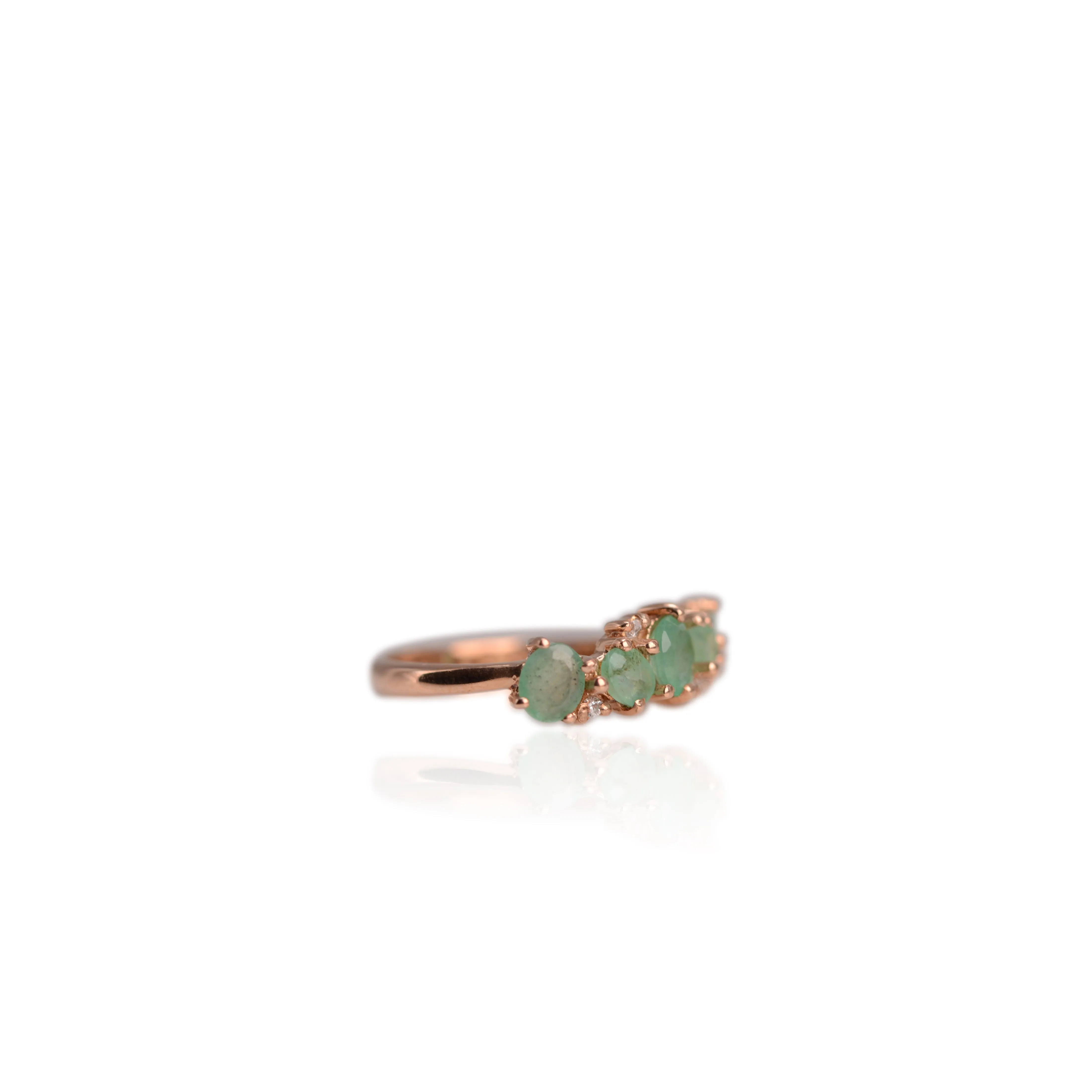 4 x 5 mm. Oval Cut Green Brazilian Emerald with Cz Accents Cluster Ring (Blemished)