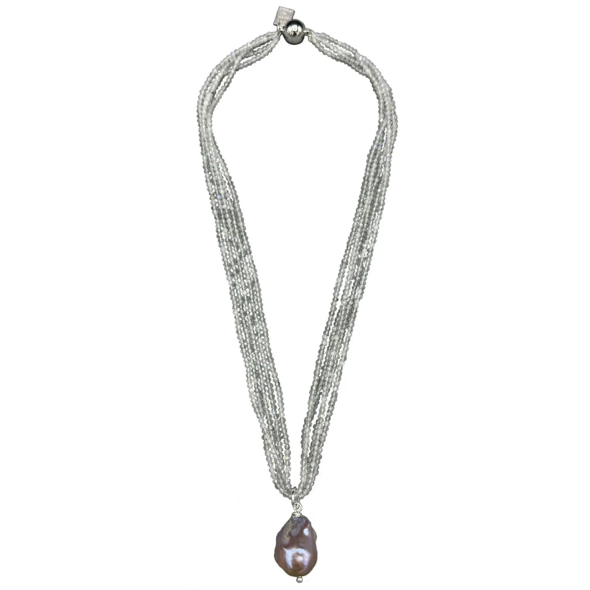 425-PLAT-S | 5-STRAND PLATINUM CRYSTALS W/ WILD PEARL DROP