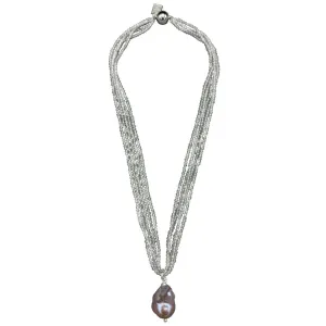 425-PLAT-S | 5-STRAND PLATINUM CRYSTALS W/ WILD PEARL DROP