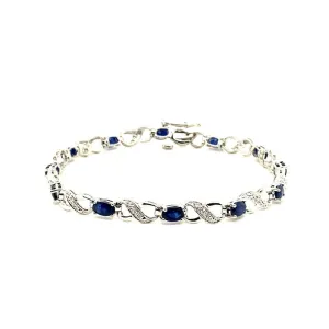 4.85 Carat Diamond and Sapphire Bracelet G SI 14K White Gold 7''