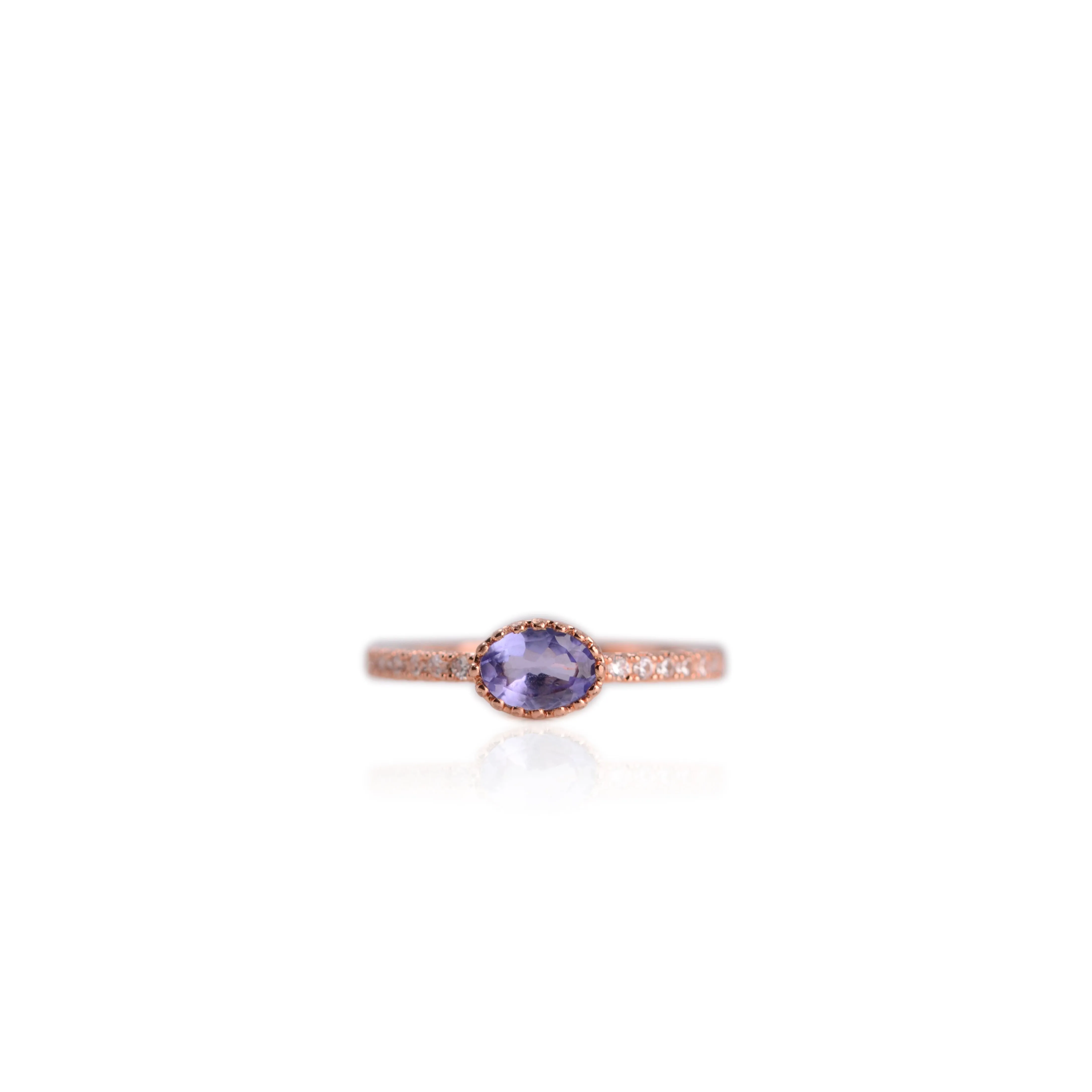 5 x 7 mm. Oval Cut Purple Madagascan Iolite with Cz Band Ring