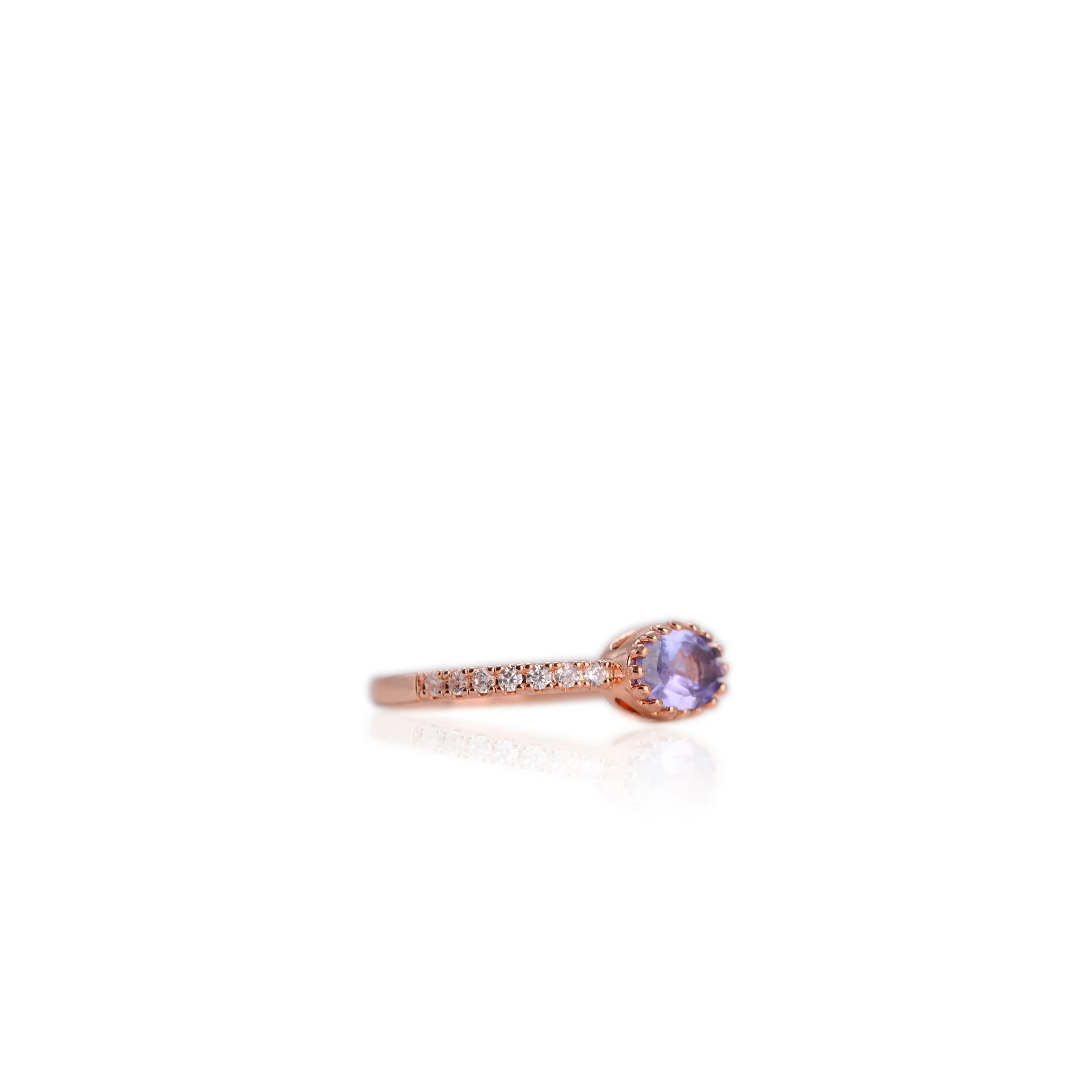 5 x 7 mm. Oval Cut Purple Madagascan Iolite with Cz Band Ring