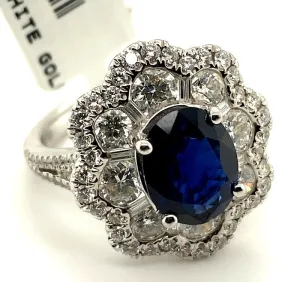5.00 Carat Natural Sapphire and Diamond Ring F VS 18K White Gold size 6.5