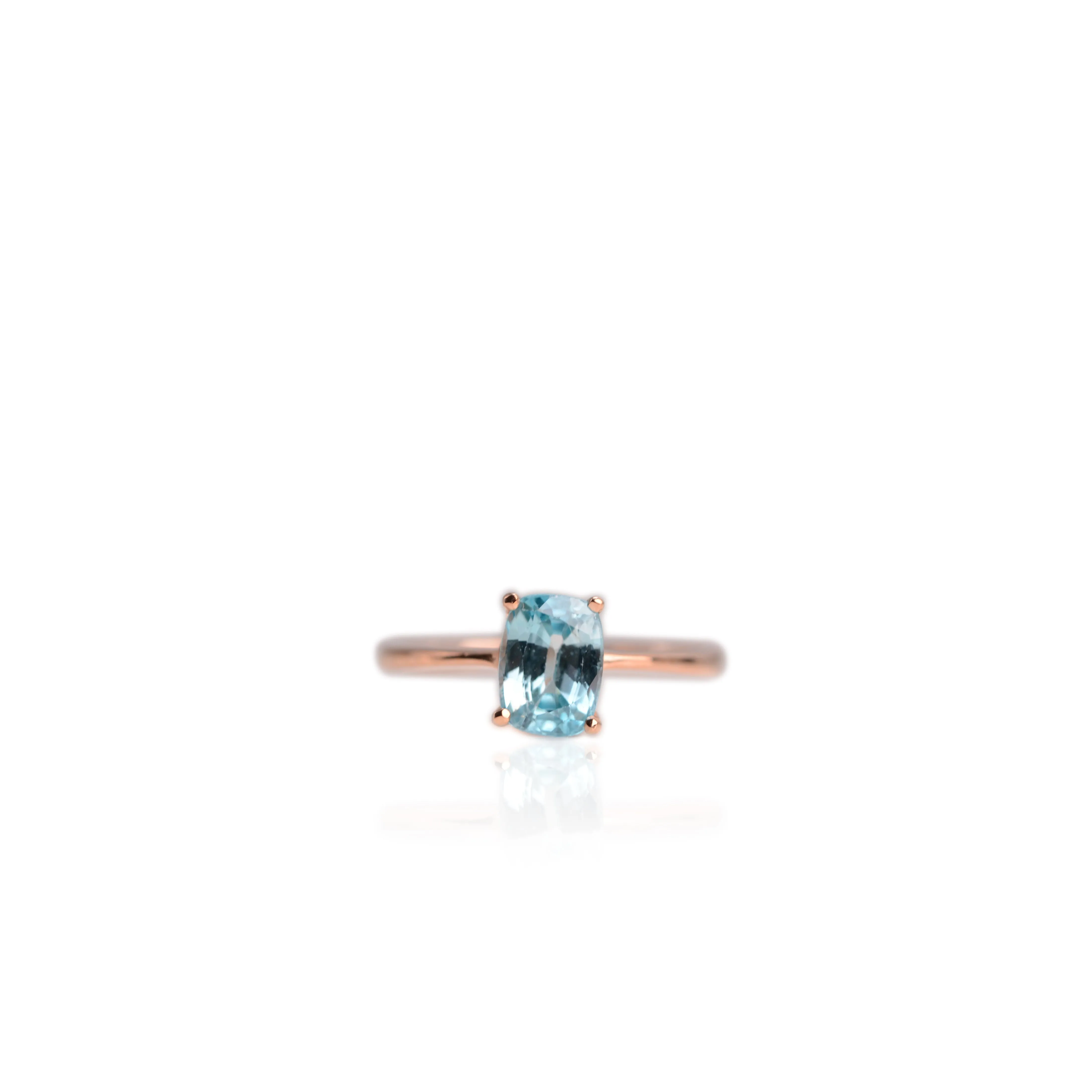 6 x 8 mm. Cushion Cut Blue Cambodian Zircon Ring