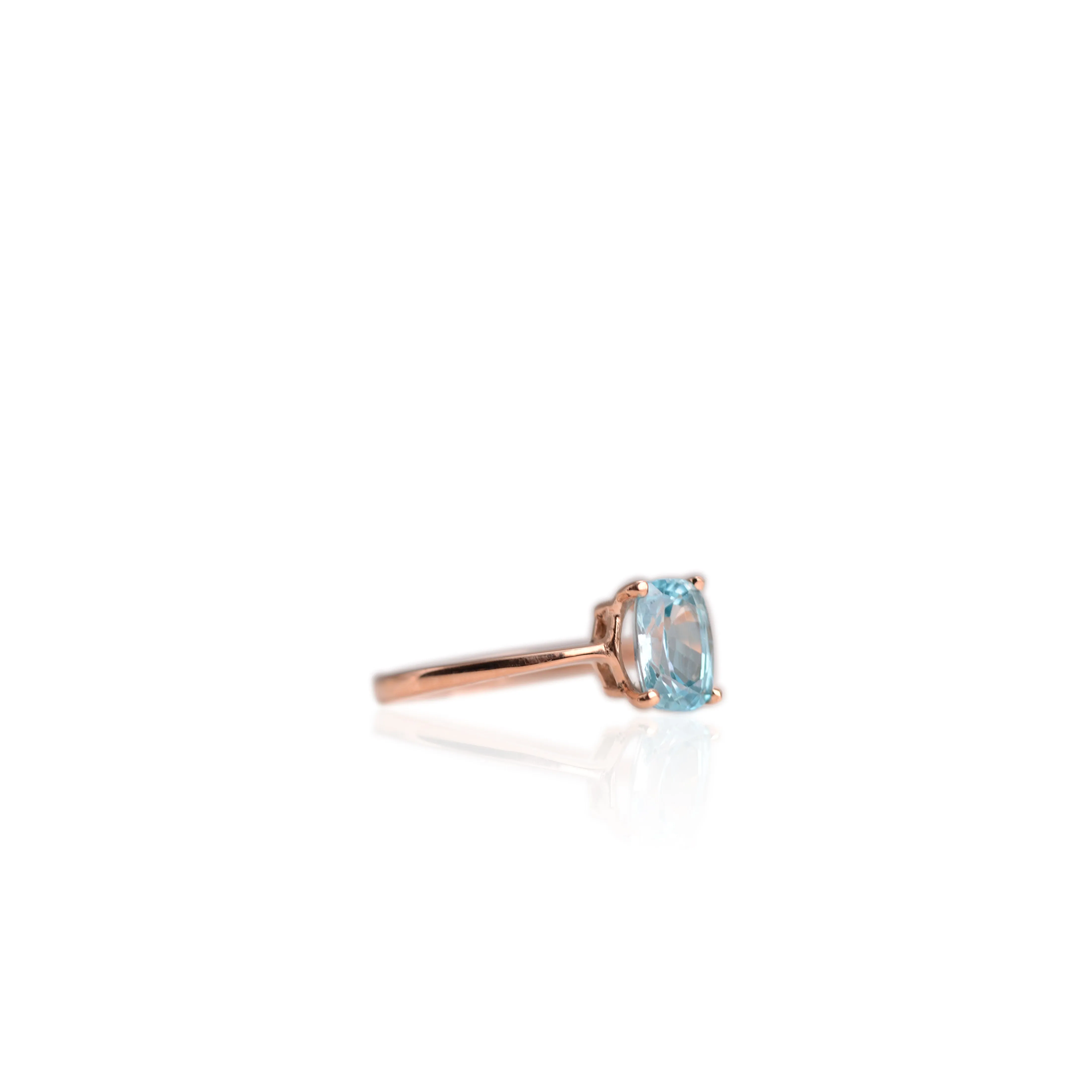 6 x 8 mm. Cushion Cut Blue Cambodian Zircon Ring