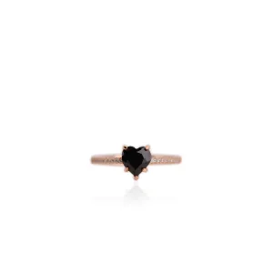 7 mm. Heart Cut Black Thai Spinel with Cz Band Ring