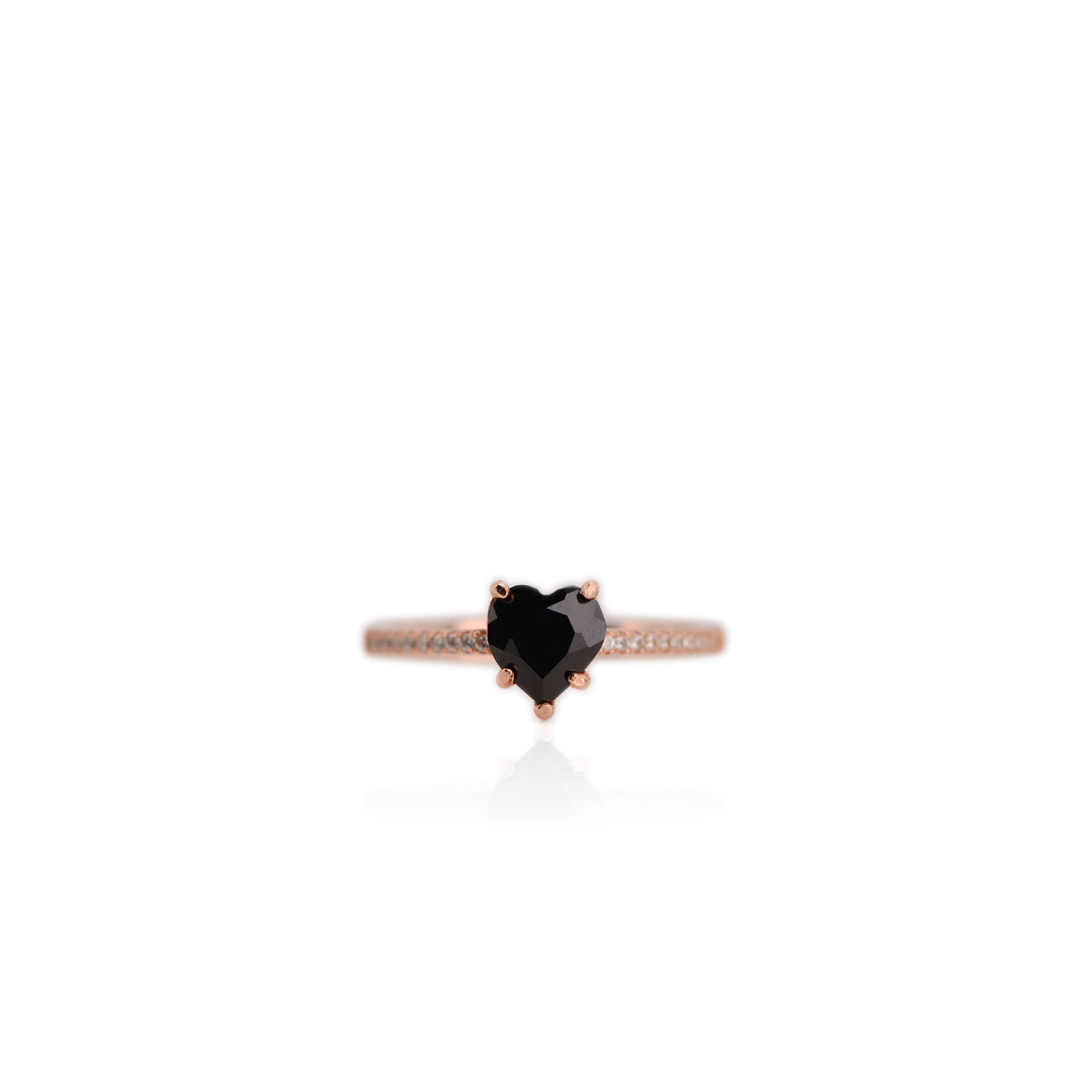 7 mm. Heart Cut Black Thai Spinel with Cz Band Ring