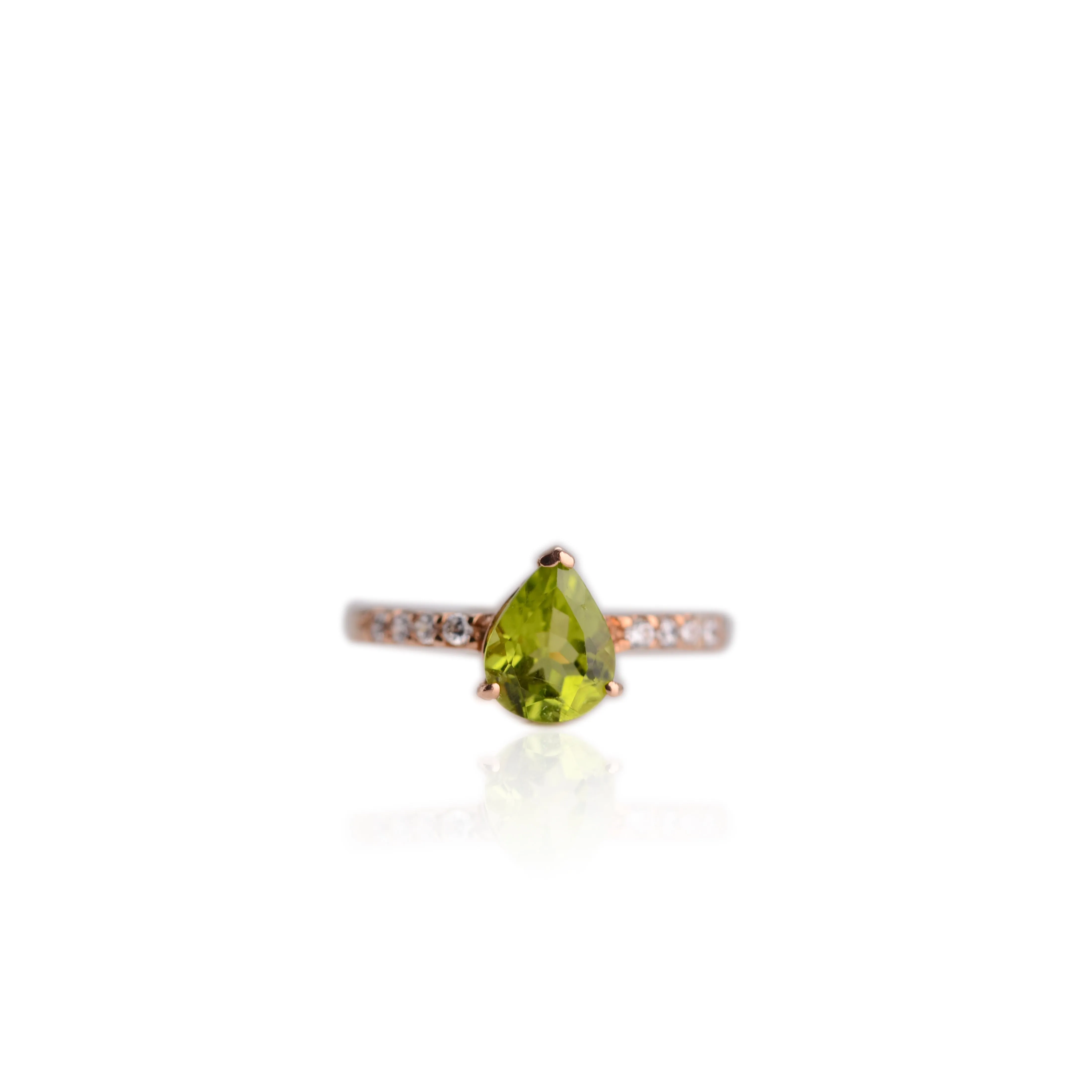7 x 9 mm. Pear Cut Green Pakistani Peridot with Cz Accents Ring