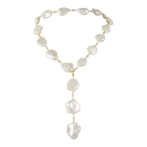721-01-G | STONE PEARL & CRYSTAL LARIAT (WHITE ON GOLD)