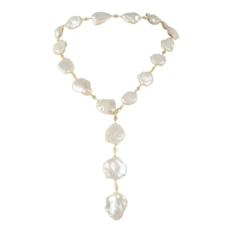 721-01-G | STONE PEARL & CRYSTAL LARIAT (WHITE ON GOLD)