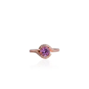 8 mm. Round Cut Purple Brazilian Amethyst with Cz Accents Ring