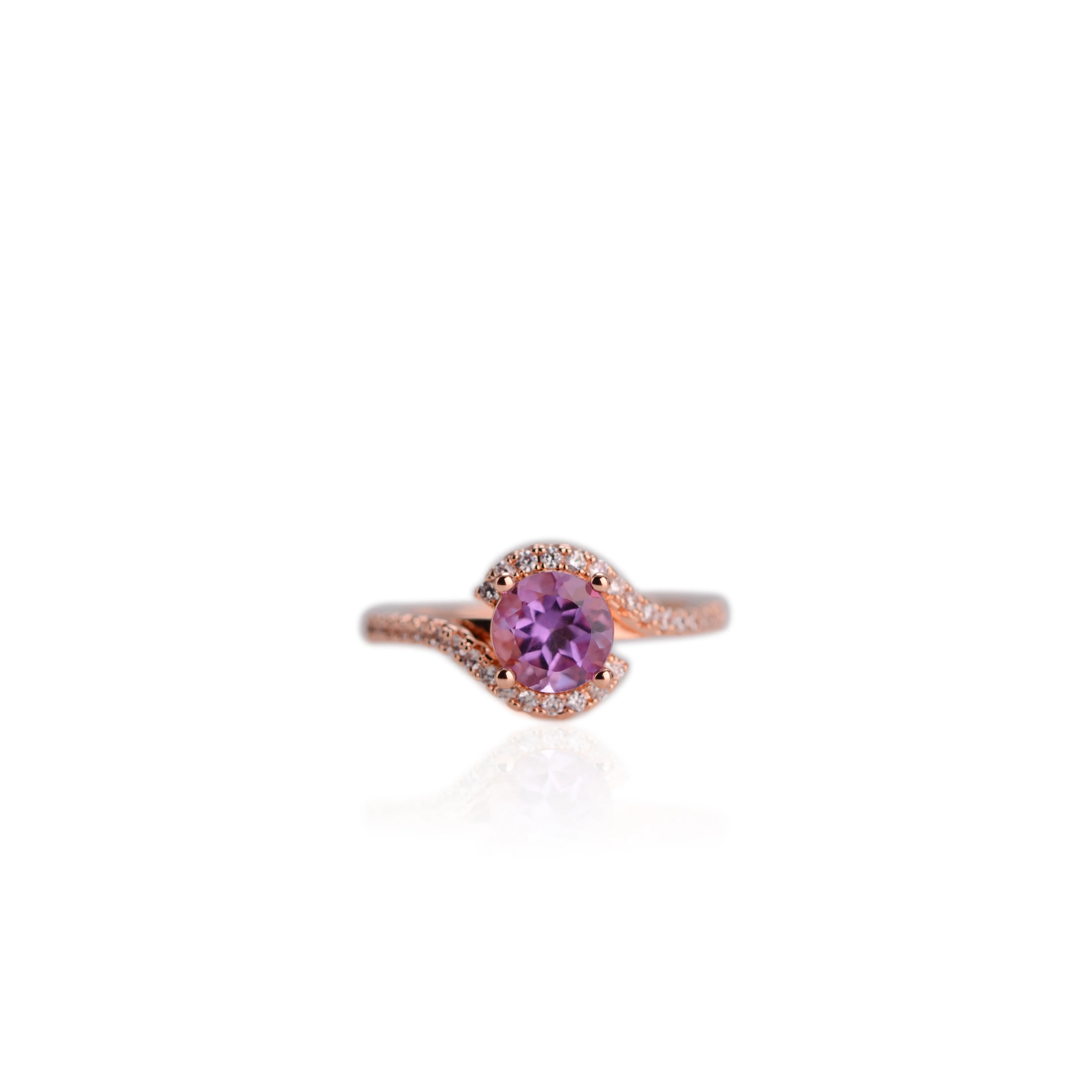 8 mm. Round Cut Purple Brazilian Amethyst with Cz Accents Ring