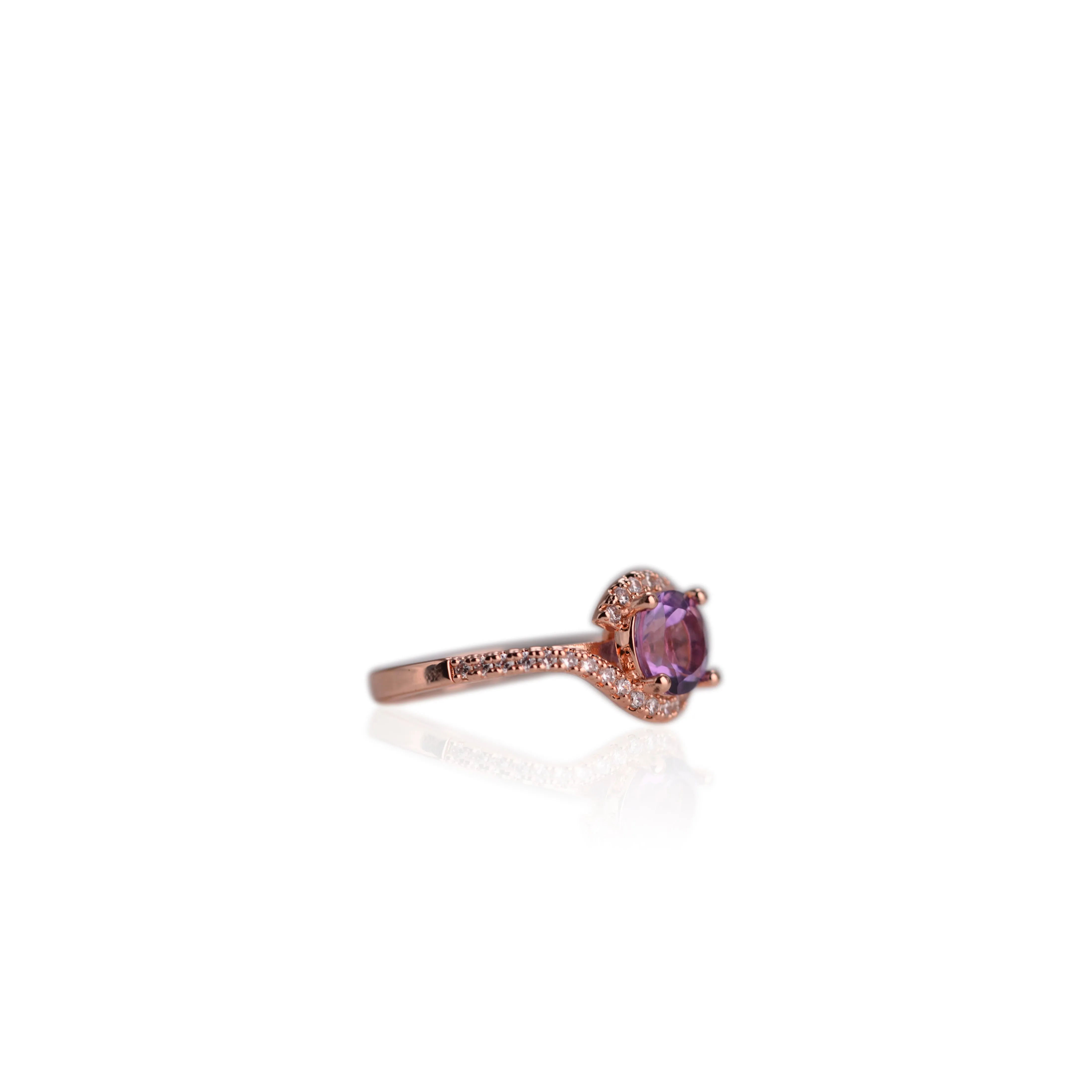 8 mm. Round Cut Purple Brazilian Amethyst with Cz Accents Ring