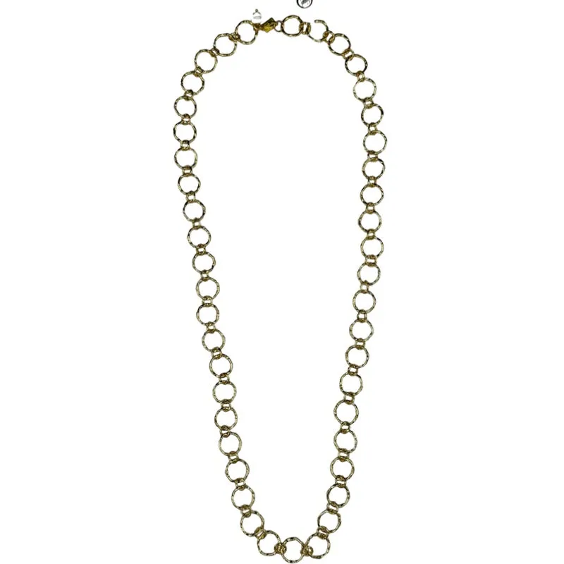 800-ROUND-G | HAMMERED GOLD ROUND CHAIN NECKLACE 34"