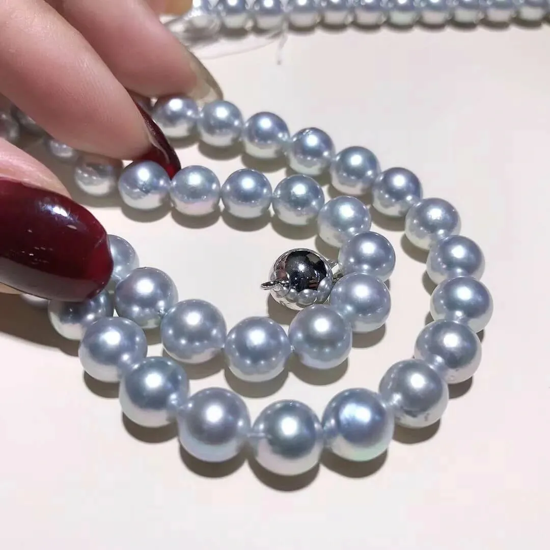 8.5-9.0 mm Silver Blue Akoya Pearl Necklace 16" for Woman