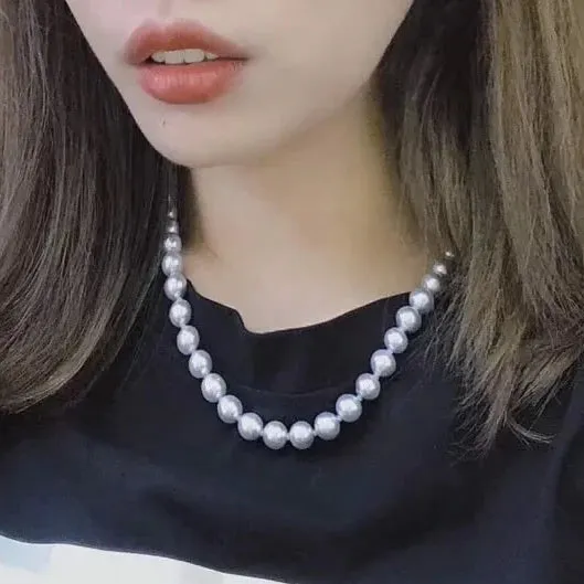 8.5-9.0 mm Silver Blue Akoya Pearl Necklace 16" for Woman