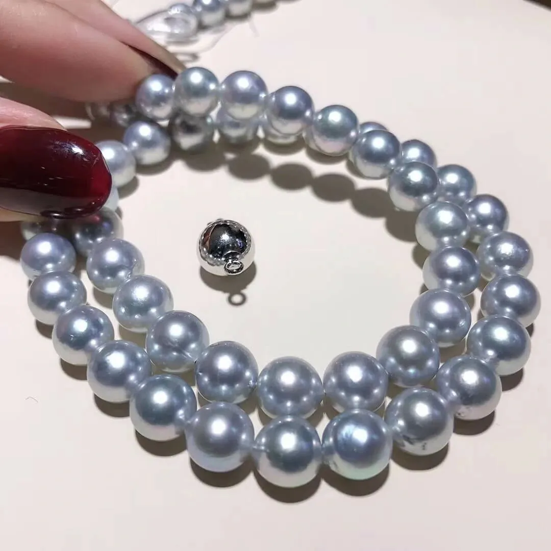 8.5-9.0 mm Silver Blue Akoya Pearl Necklace 16" for Woman