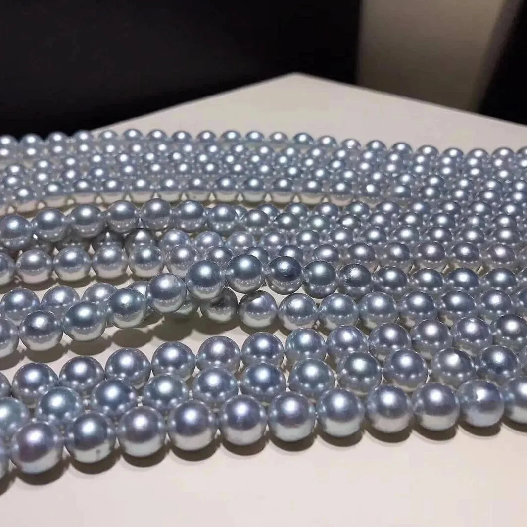 8.5-9.0 mm Silver Blue Akoya Pearl Necklace 16" for Woman