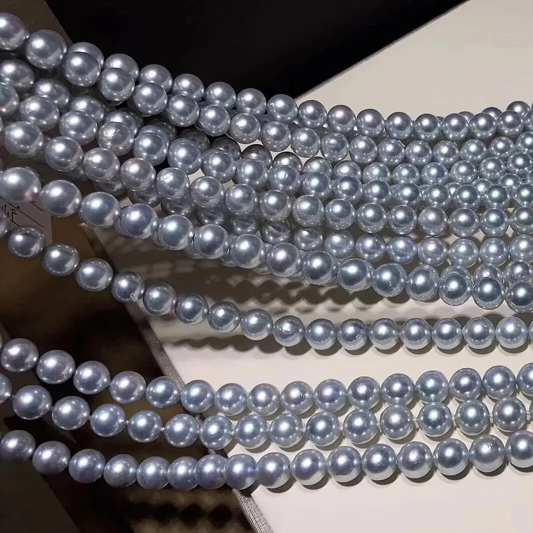 8.5-9.0 mm Silver Blue Akoya Pearl Necklace 16" for Woman