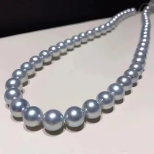 8.5-9.0 mm Silver Blue Akoya Pearl Necklace 16" for Woman