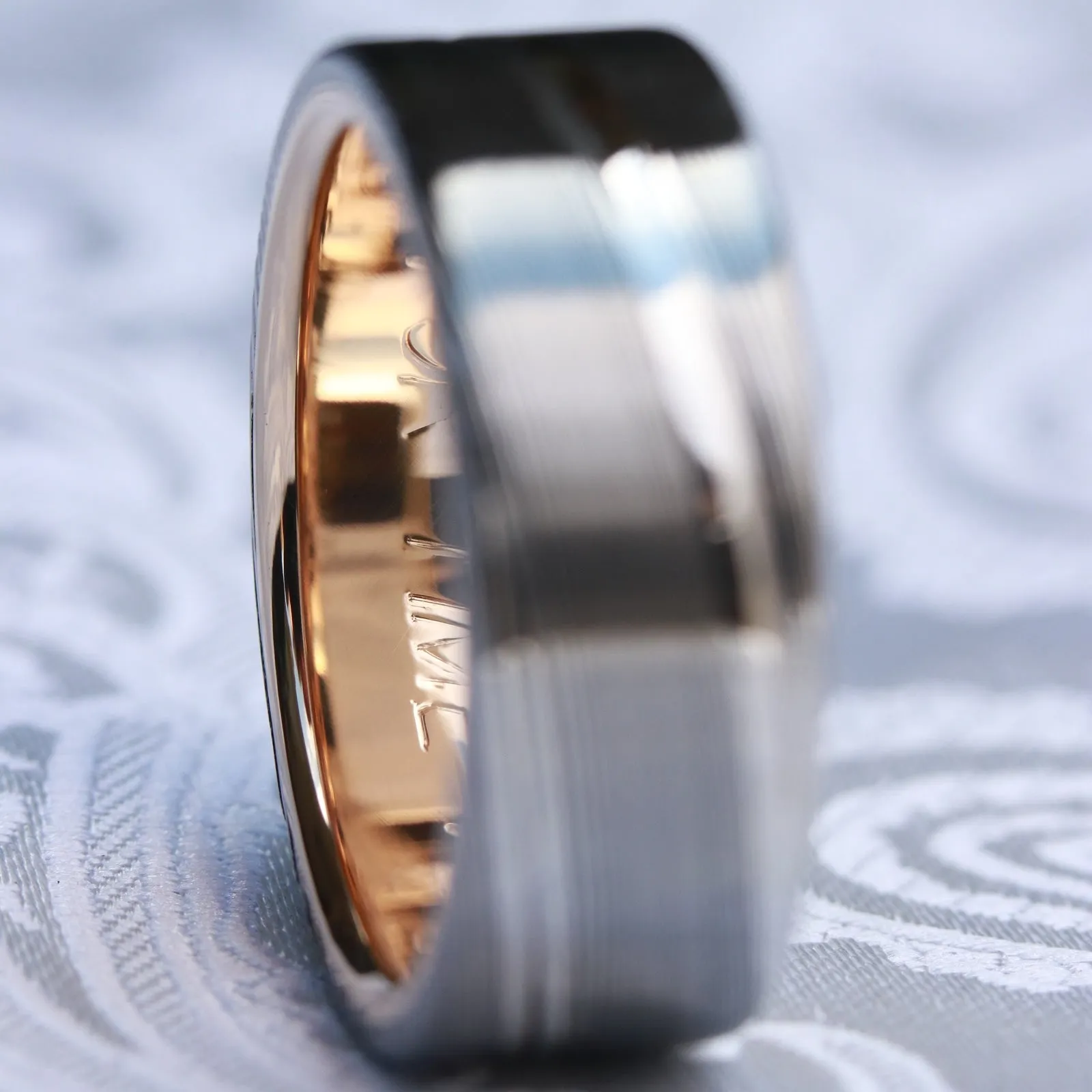 8mm Damascus steel ring 14k yellow Gold & Stainless Damascus