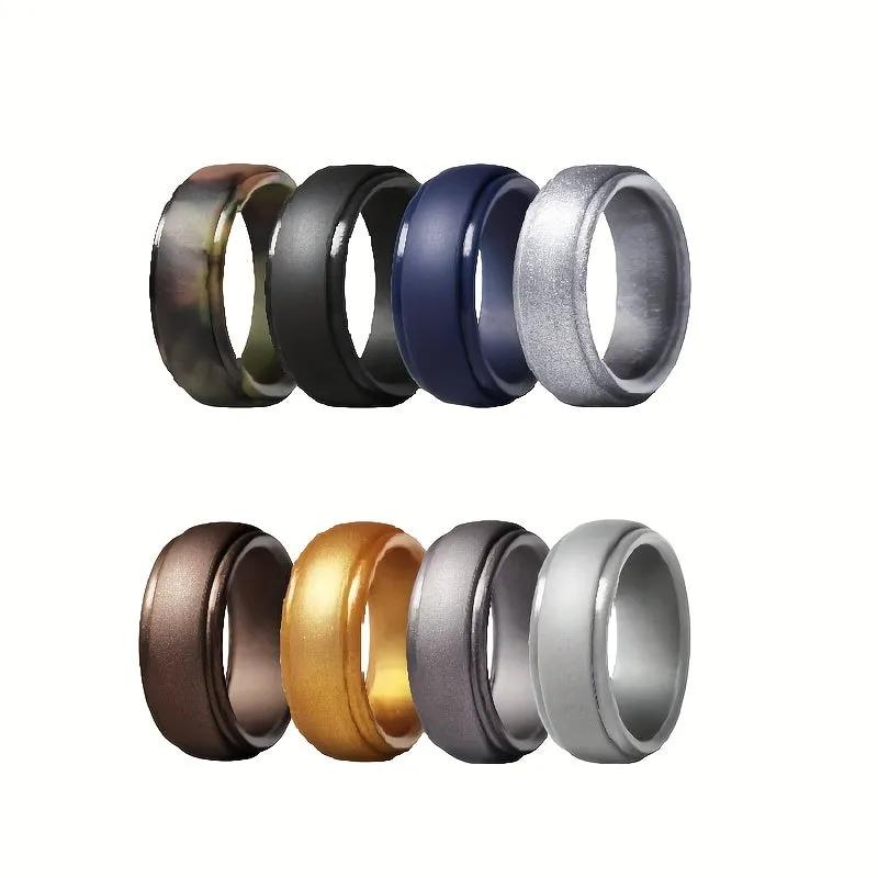 8pcs Silicone Wedding Ring Set for Men, Rubber Bands