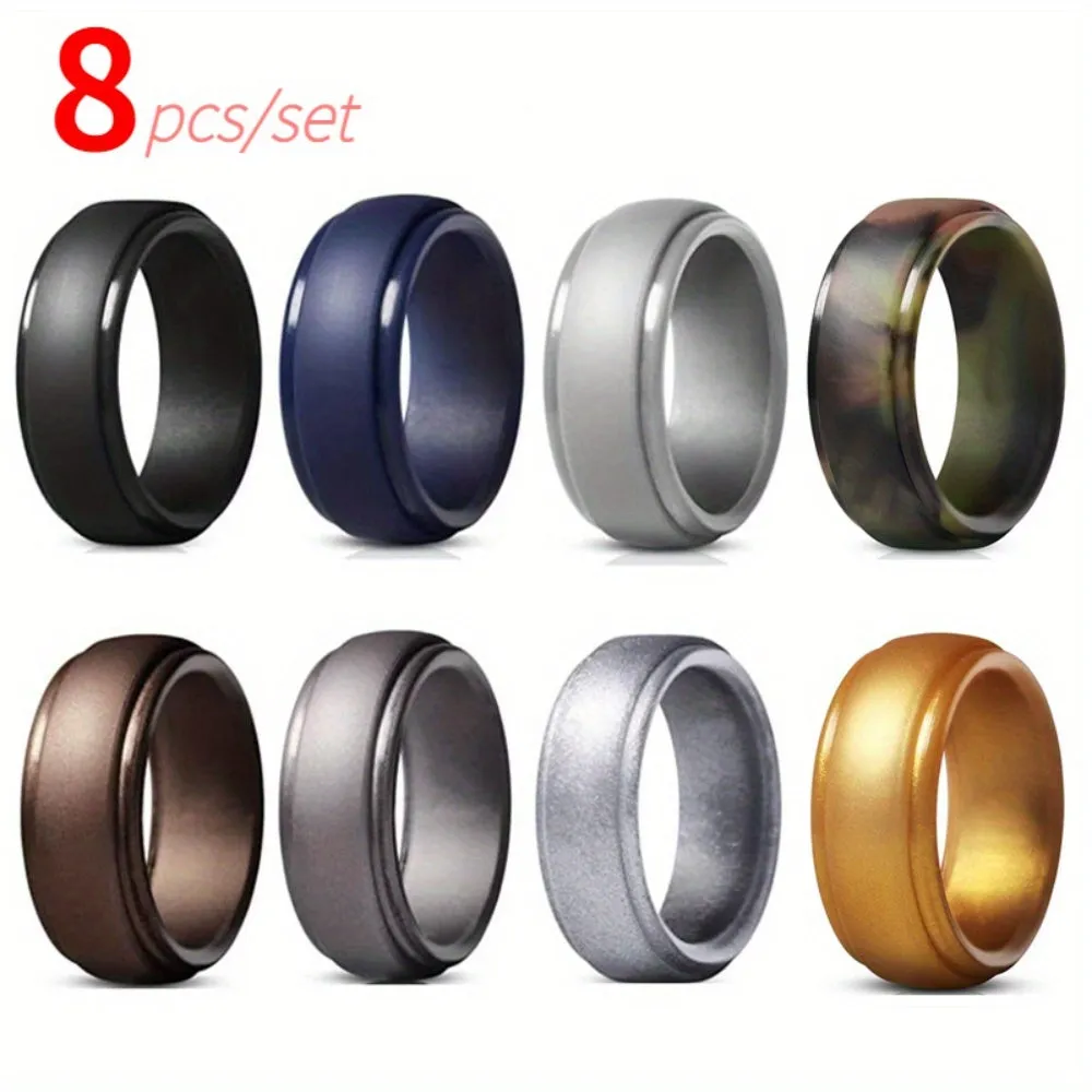 8pcs Silicone Wedding Ring Set for Men, Rubber Bands
