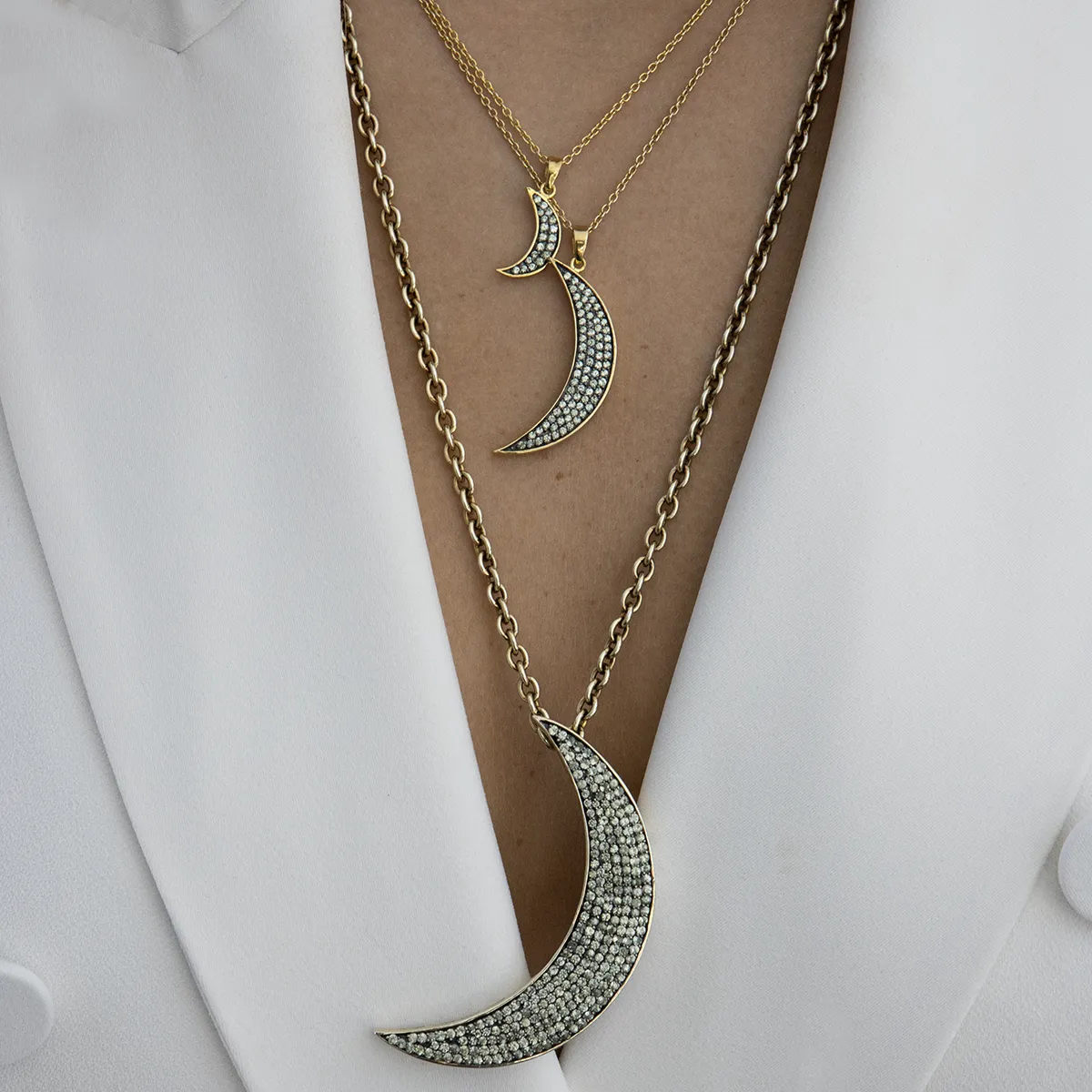 925 Silver Large Moon Necklace with Sapphires