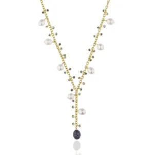 925 Silver Necklace with South Sea Pearls & Blue Sapphires