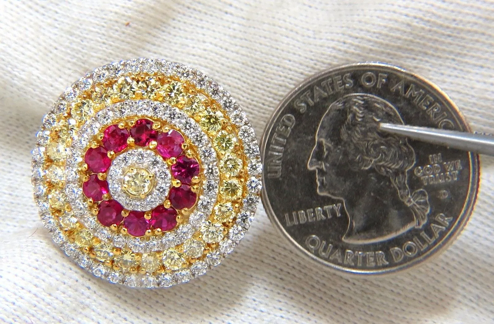 9.55ct natural ruby diamonds cluster earrings 18k Circular Dome Omega Clips