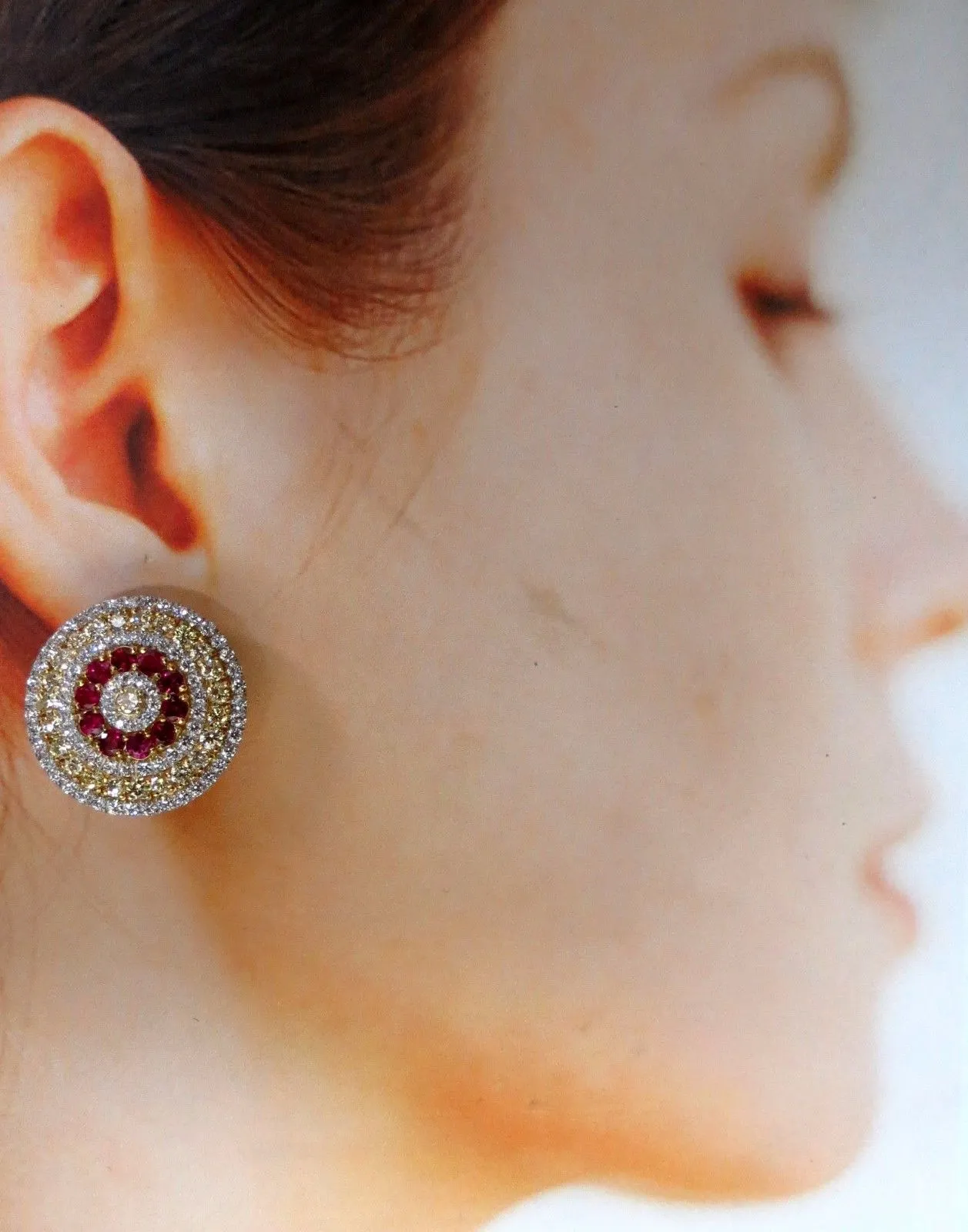 9.55ct natural ruby diamonds cluster earrings 18k Circular Dome Omega Clips