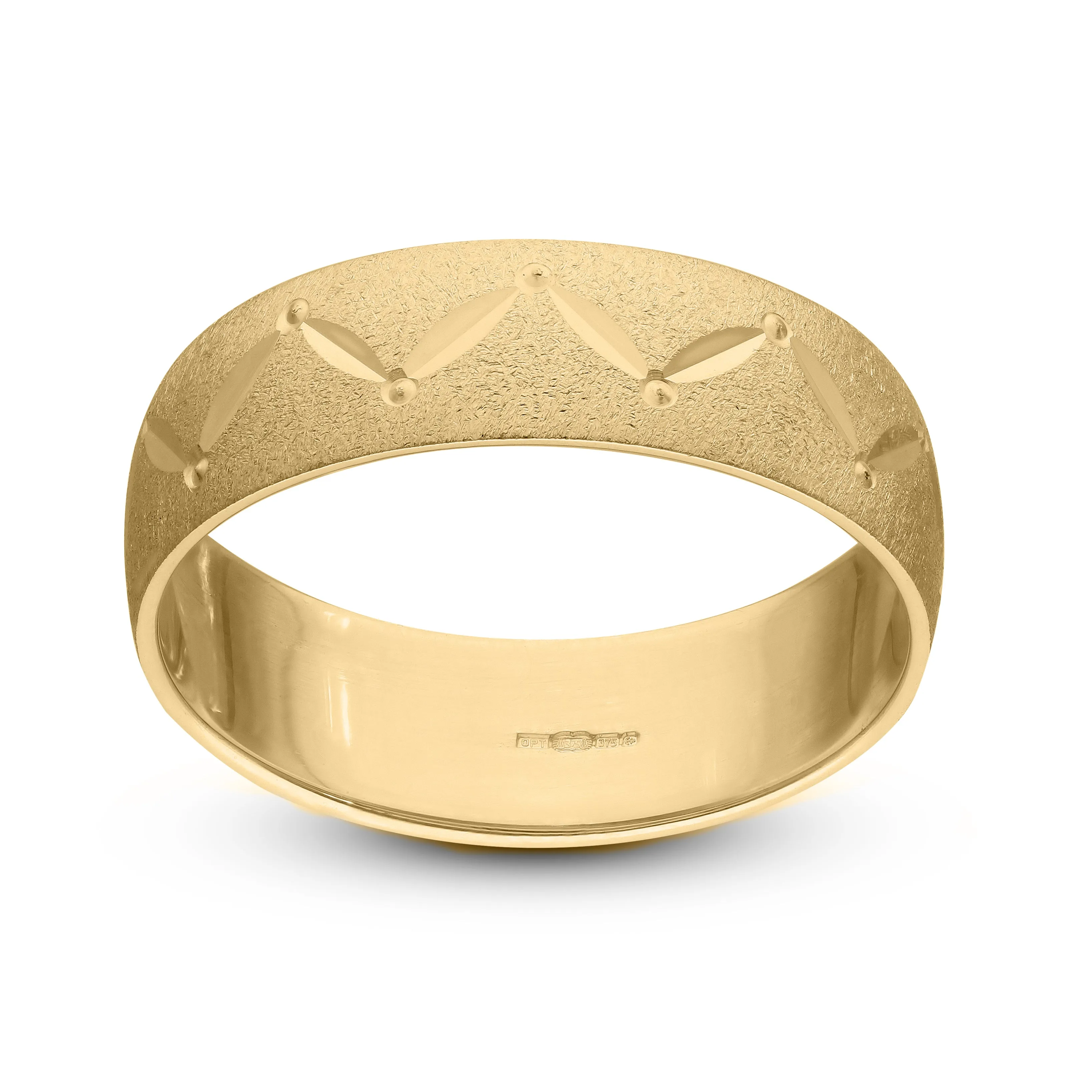9ct Personalised Yellow Gold Wedding rings set, gold bangs for Groom and Brides set