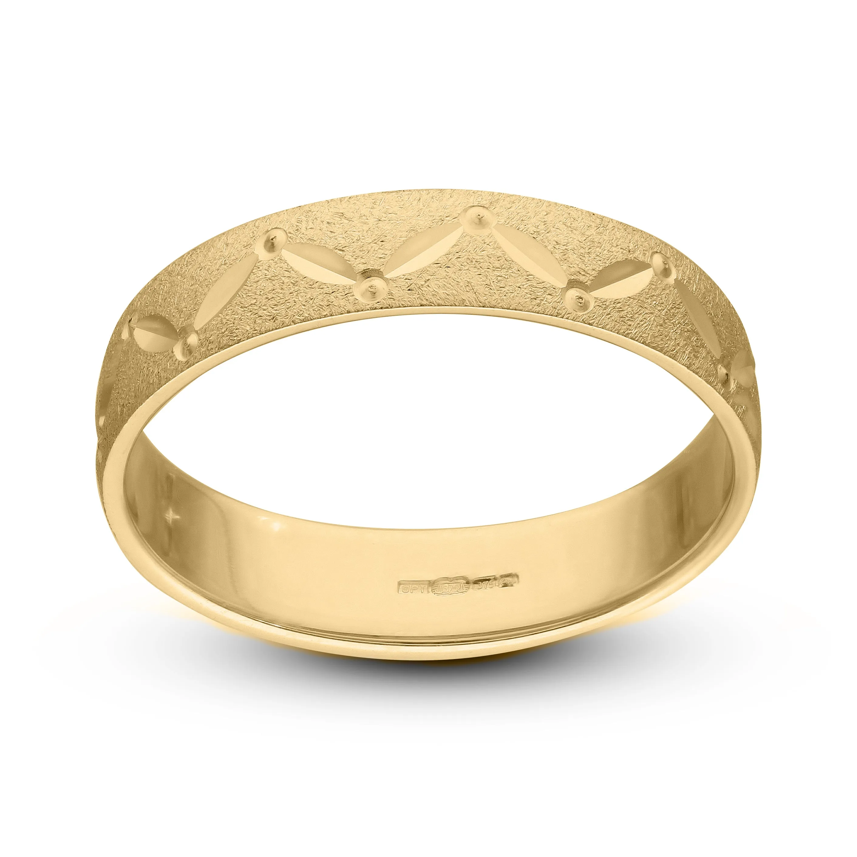 9ct Personalised Yellow Gold Wedding rings set, gold bangs for Groom and Brides set