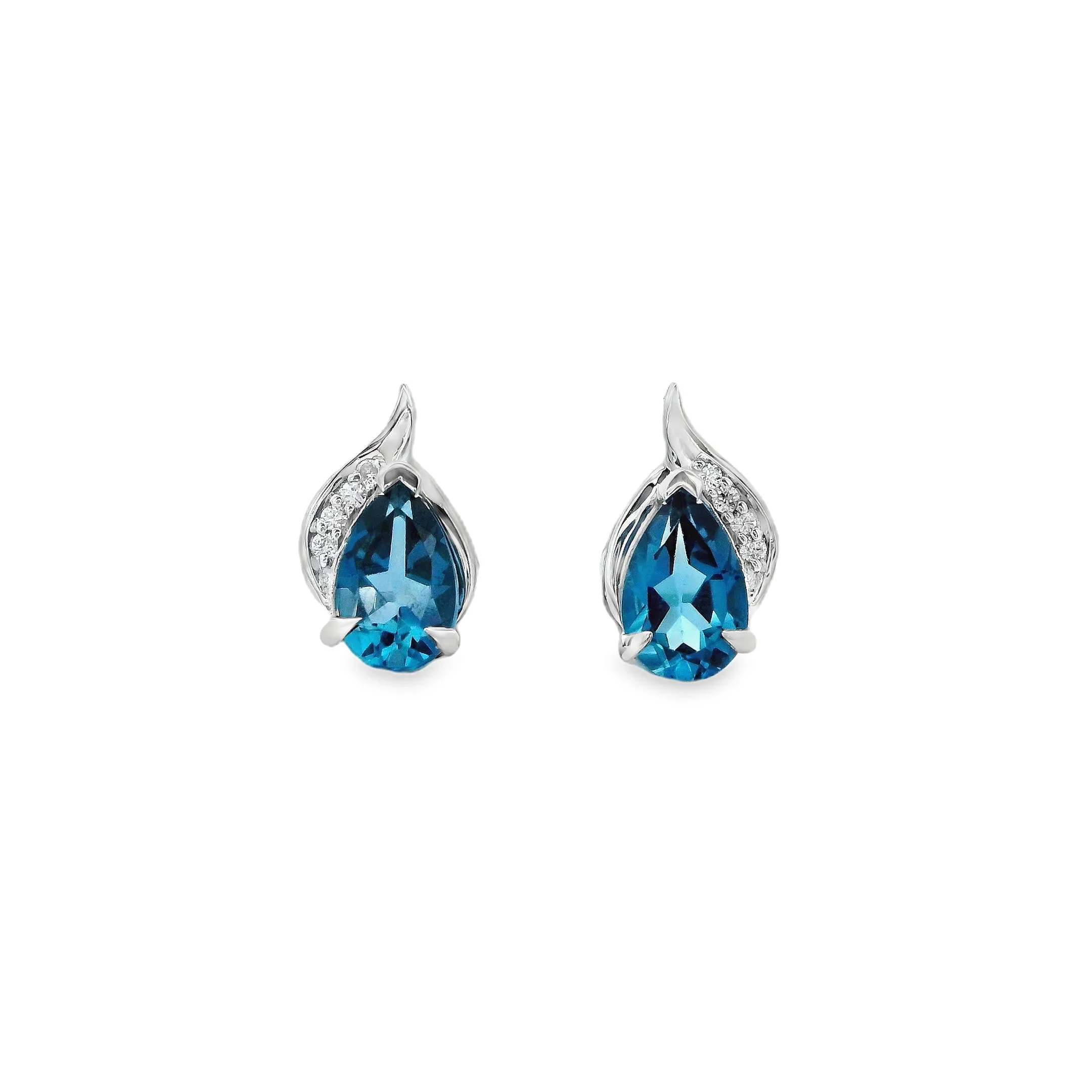 9ct White Gold Claw Set London Blue Topaz and Lab Grown Diamond Stud Earrings