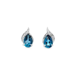 9ct White Gold Claw Set London Blue Topaz and Lab Grown Diamond Stud Earrings