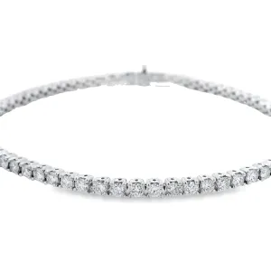 9ct White Gold Round Brilliant Lab Grown Diamond Claw Set Tennis Bracelet TDW= approx 3.00ct