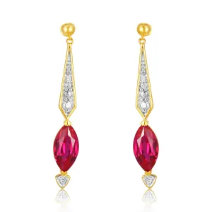 9ct Yellow And White Gold Created Ruby And Diamond Drop Earrings