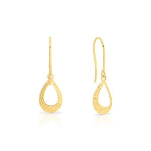 9ct Yellow Gold Tear Drop Sheppard Hook Earrings GEAR367