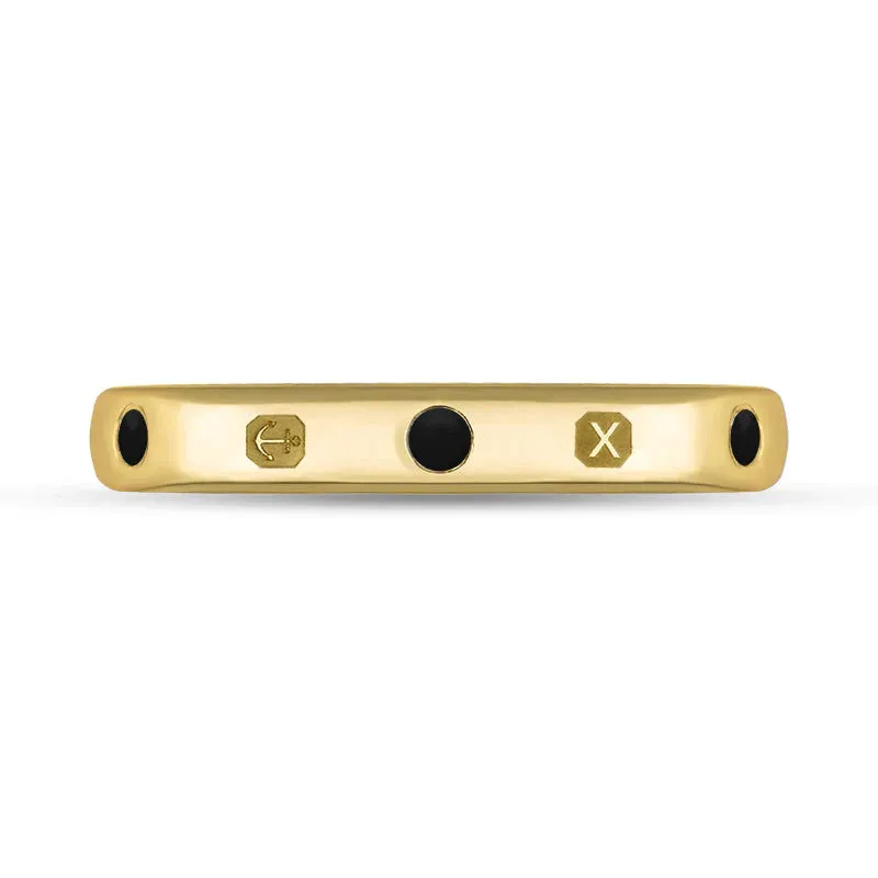 9ct Yellow Gold Whitby Jet Queen's Jubilee Hallmark 3mm Ring D