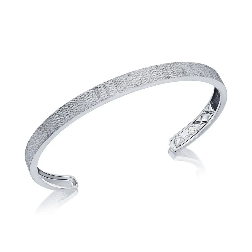 A. Jaffe 14K White Gold 0.09ct. Diamond Brushed Finishing & Quilt Detail Inside Bangle Bracelet