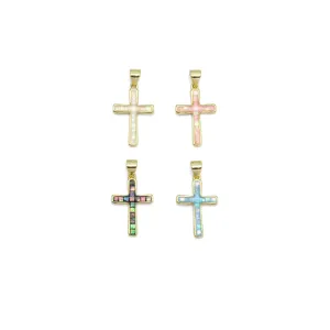 Abalone Pink White Blue Mother of pearl Cross Charm, Sku#LX3
