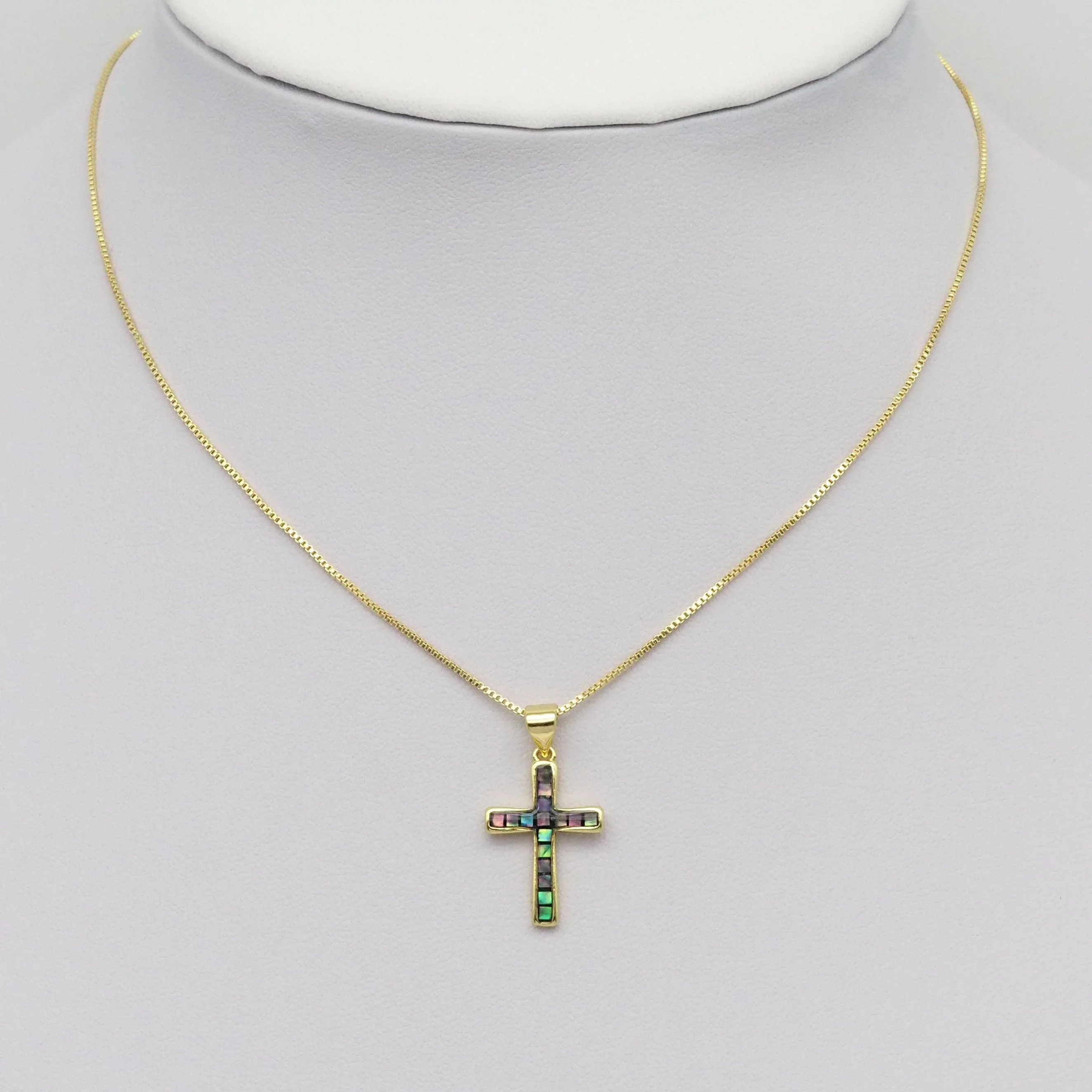 Abalone Pink White Blue Mother of pearl Cross Charm, Sku#LX3