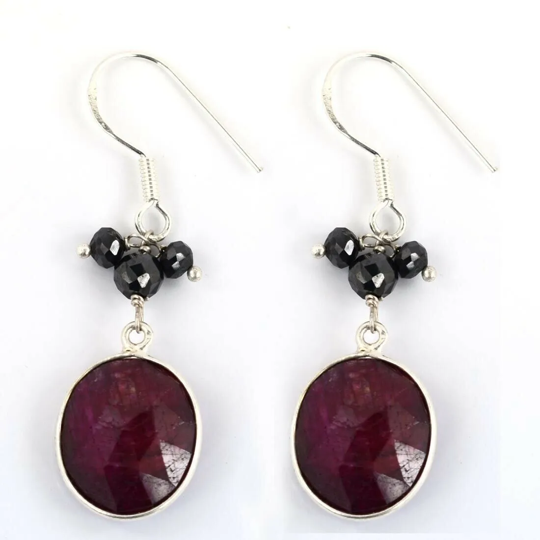 African Ruby Gemstone Dangler Earrings with Black Diamond 100% Certified