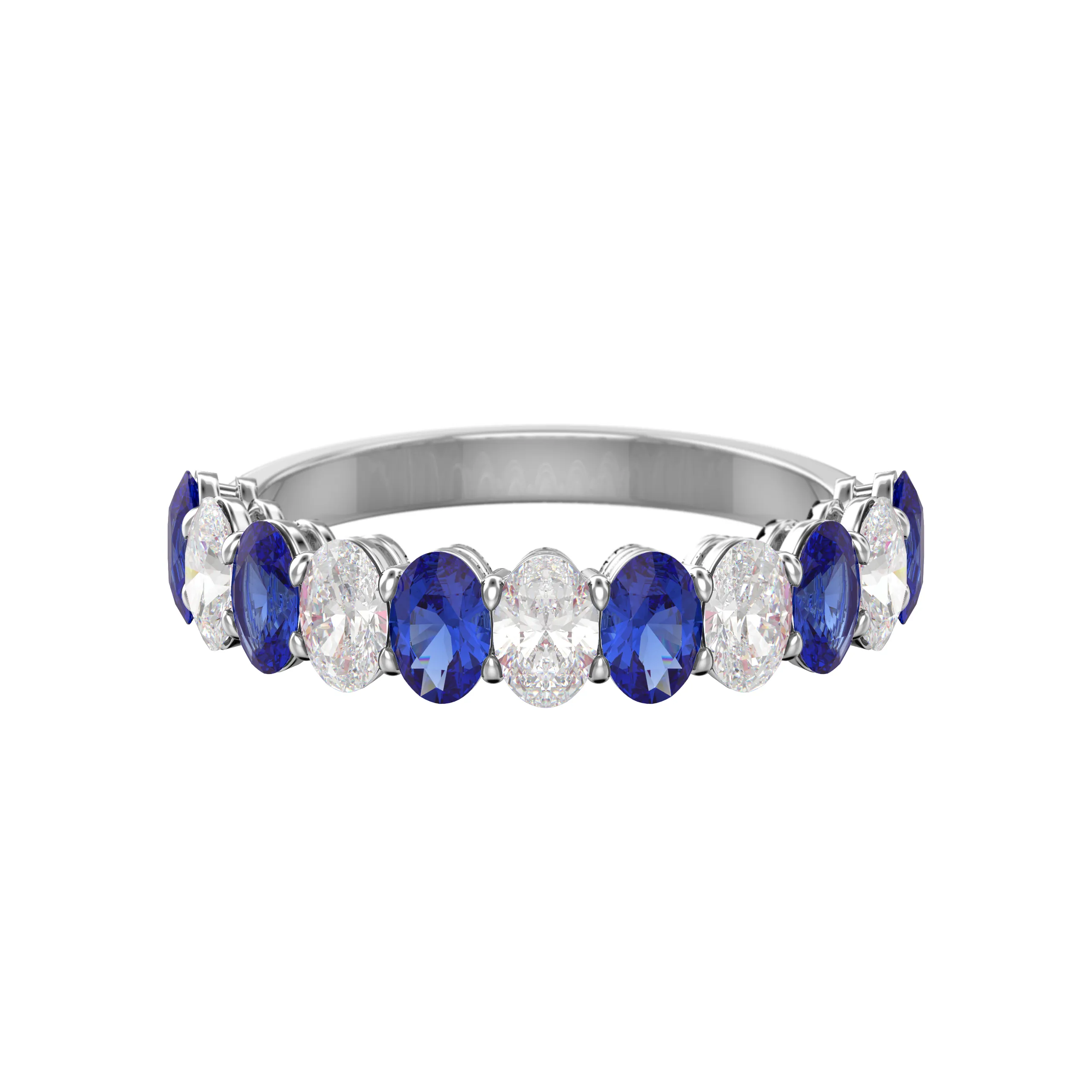 Alternating Diamond and Gemstone Oval Band