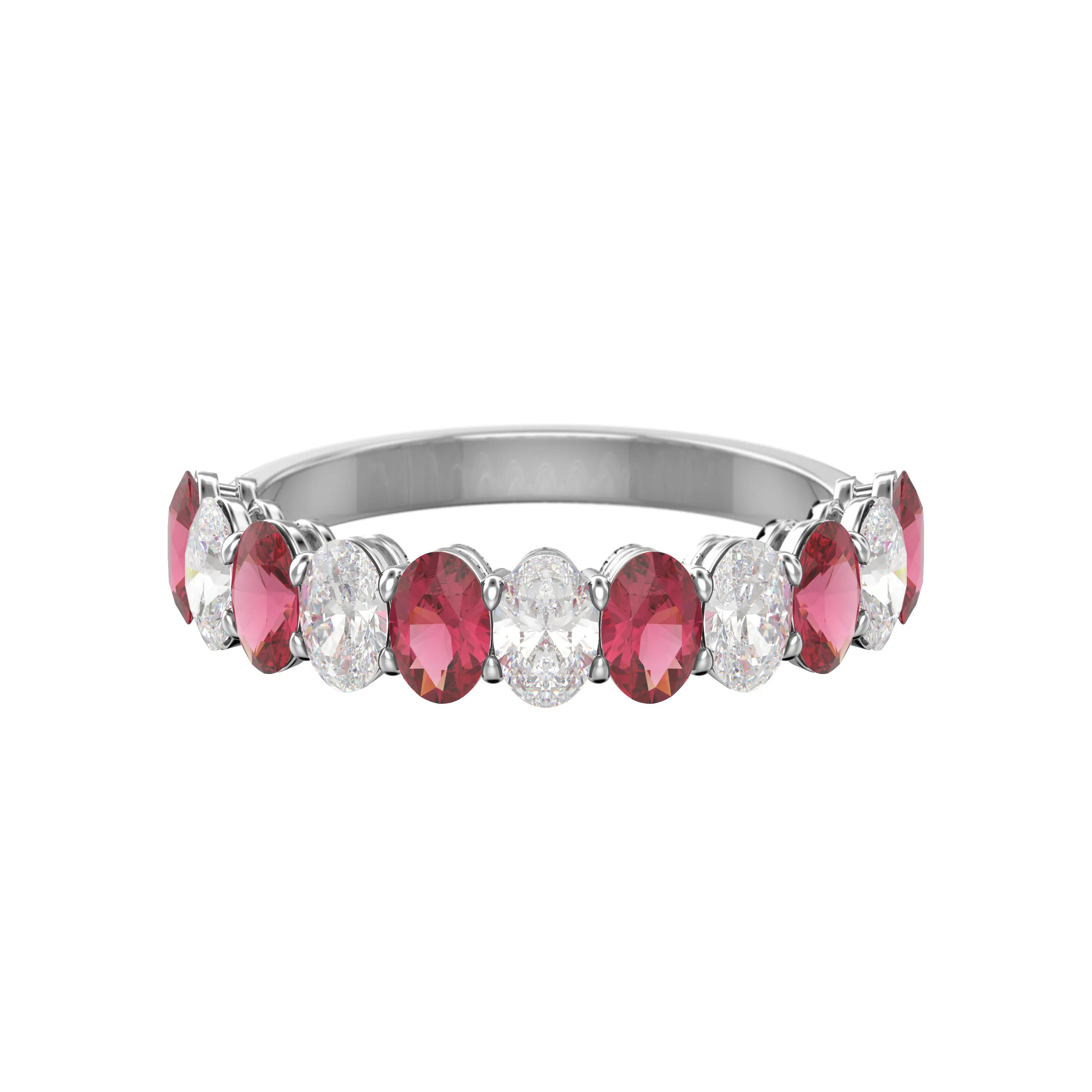 Alternating Diamond and Gemstone Oval Band