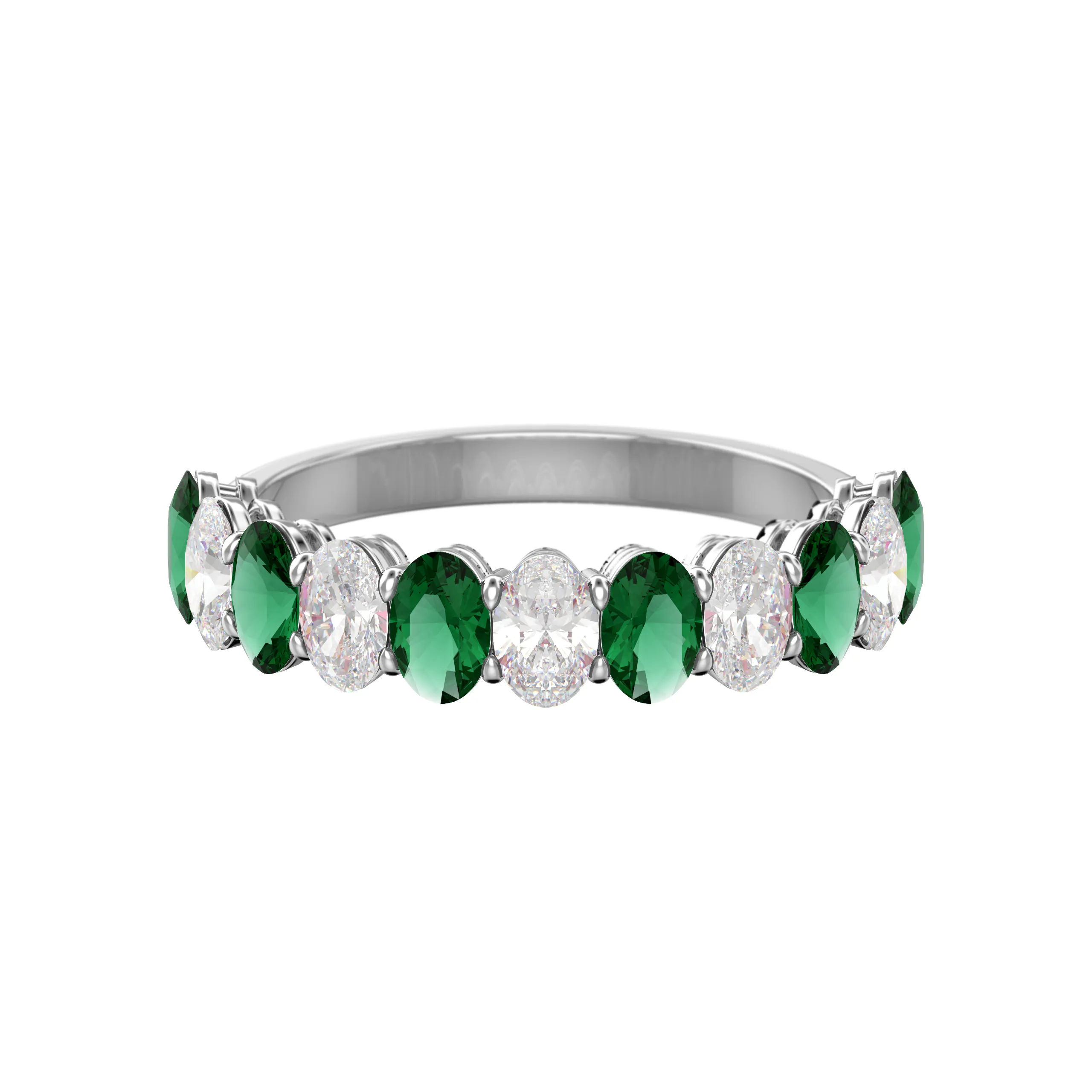 Alternating Diamond and Gemstone Oval Band