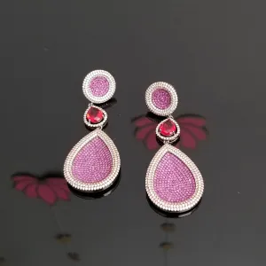 American Diamond Studded Earrings With Rose Gold And Victorian Polish JT9
