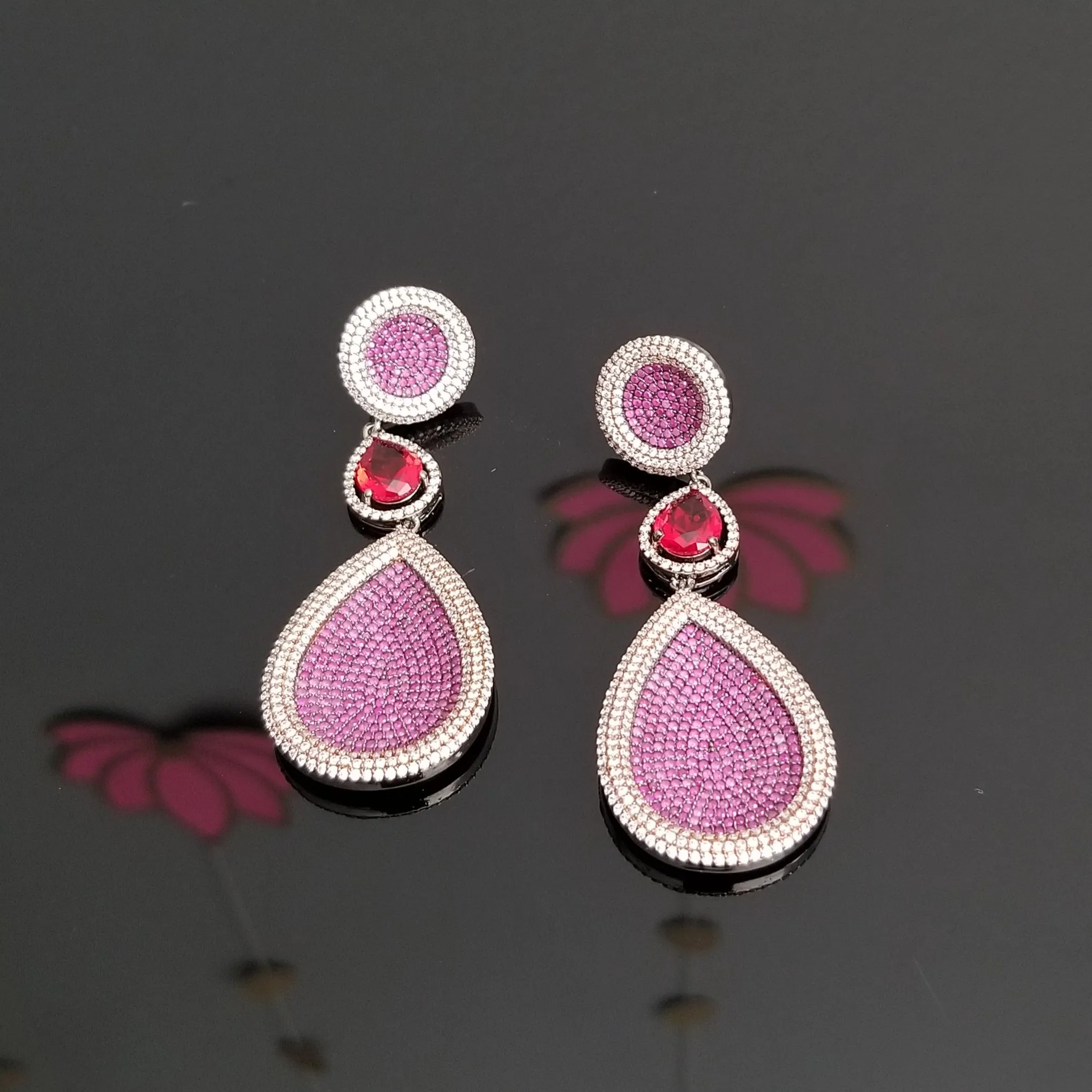 American Diamond Studded Earrings With Rose Gold And Victorian Polish JT9